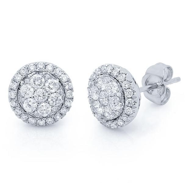 0.82 Ctw 14k White Gold Diamond Cluster Earring