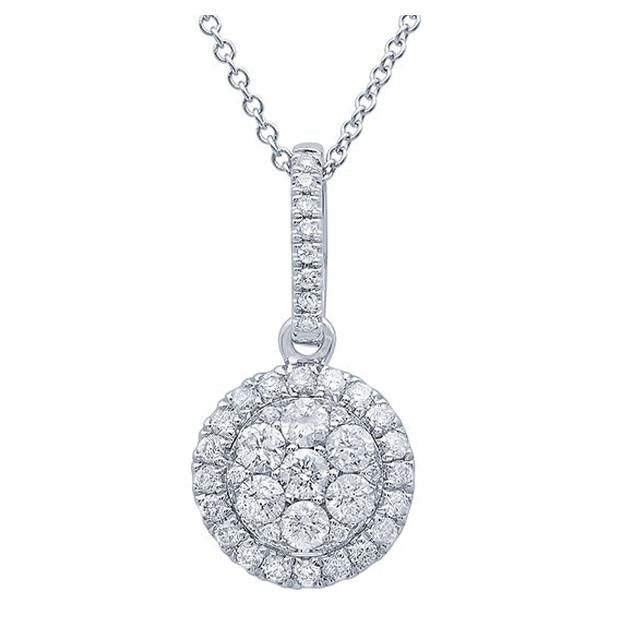 0.44 Ctw 14k White Gold Diamond Cluster Pendant Necklace With 18 Inch Chain