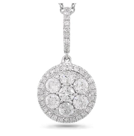 0.88 Ctw 14k White Gold Diamond Cluster Pendant Necklace With 18 Inch Chain