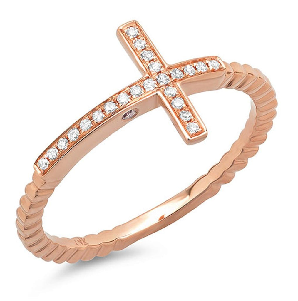 0.08 Ctw 14k Rose Gold Diamond Cross Ring Size 9