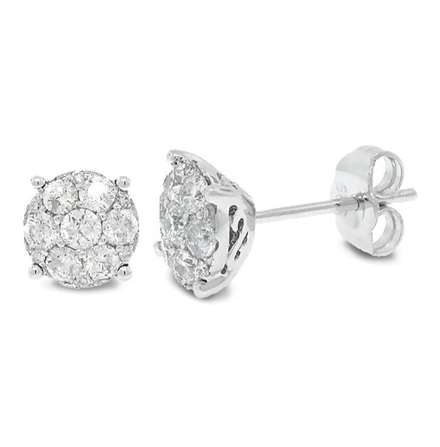 0.67 Ctw 14k White Gold Diamond Cluster Stud Earring