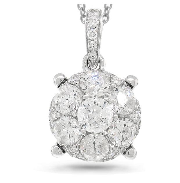 0.87 Ctw 14k White Gold Diamond Cluster Pendant Necklace With 18 Inch Chain