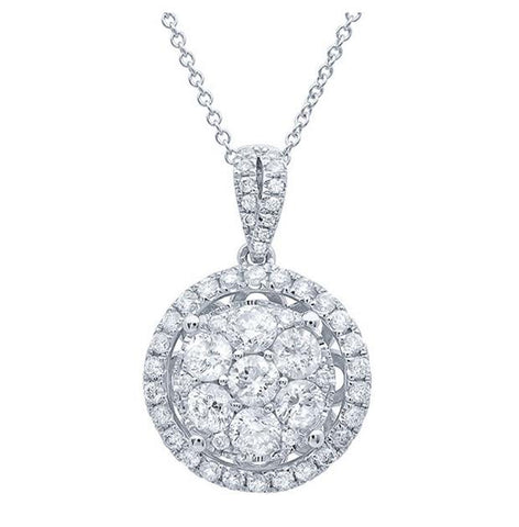 1.17 Ctw 14k White Gold Diamond Cluster Pendant Necklace With 18 Inch Chain