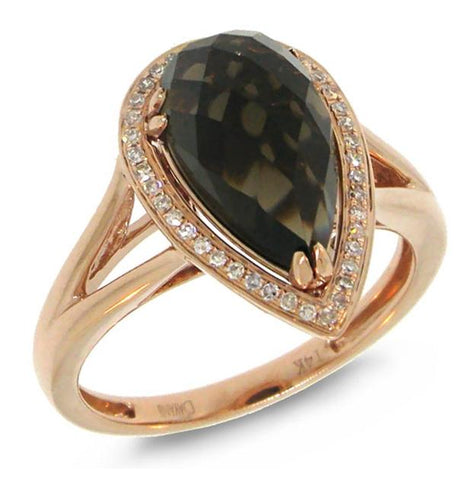 0.11 Ctw Diamond And Smokey Quartz 14k Rose Gold Ring