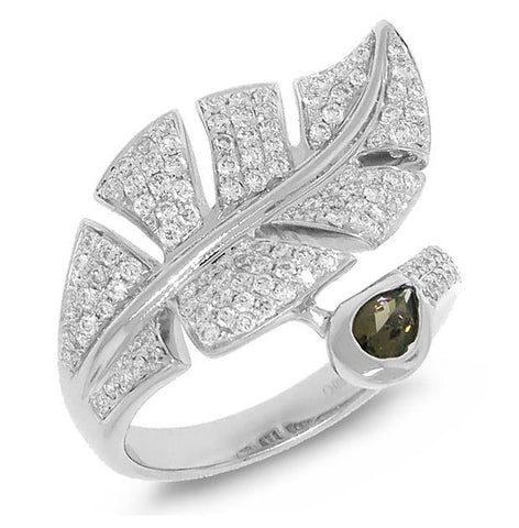0.84 Ctw Diamond And 0.27 Ctw Smokey Quartz 14k White Gold Leaf Ring