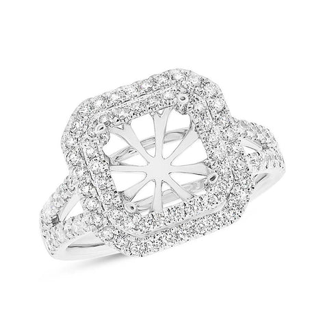 0.72 Ctw 14k White Gold Diamond Semi-mount Ring For 8x8mm Center