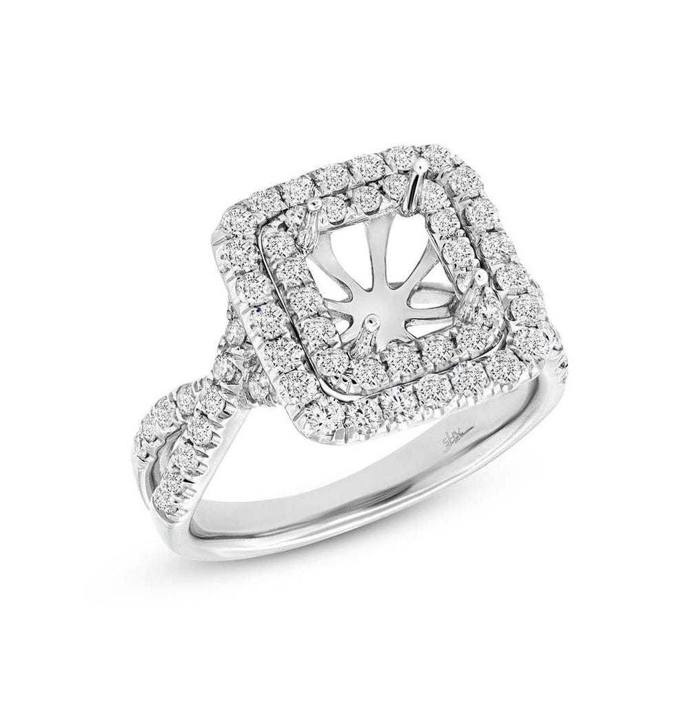 0.98 Ctw 14k White Gold Diamond Semi-mount Ring For 6.5x6mm Center