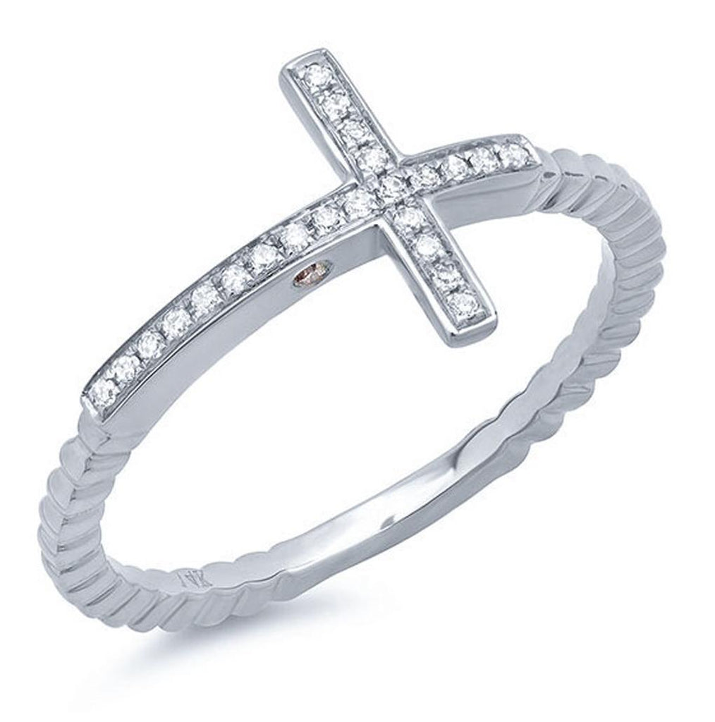 0.08 Ctw 14k White Gold Diamond Cross Ring Size 6.5