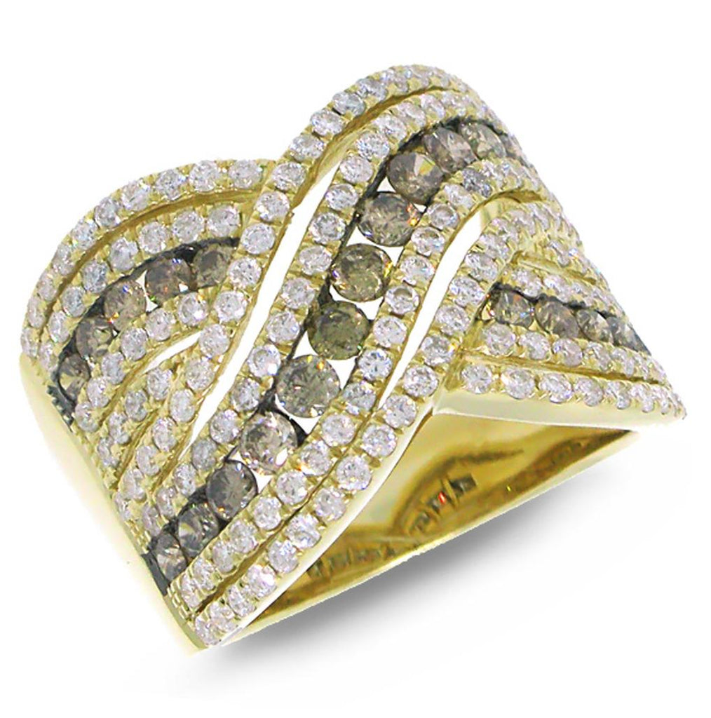 2.00 Ctw 14k Yellow Gold White And Champagne Diamond Womens Ring Size 8