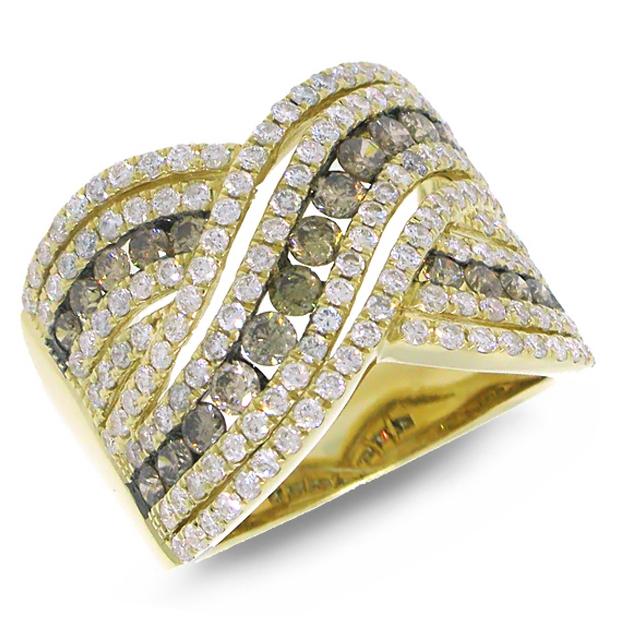 2.00 Ctw 14k Yellow Gold White And Champagne Diamond Womens Ring