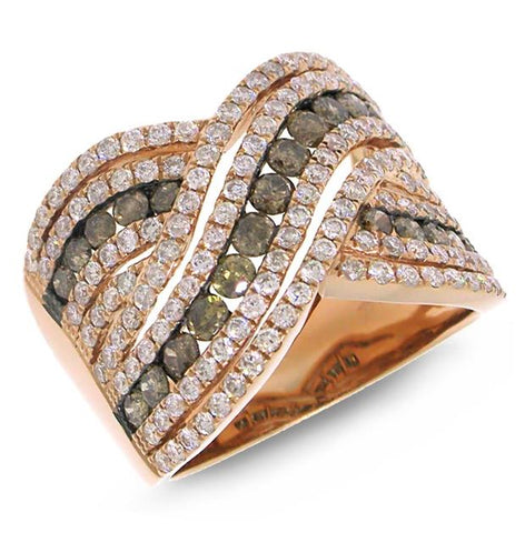 2.00 Ctw 14k Rose Gold White And Champagne Diamond Womens Ring