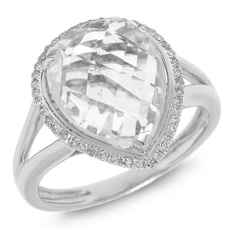 0.11 Ctw Diamond And 6.05 Ctw White Topaz 14k White Gold Ring