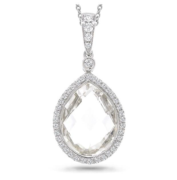 0.17 Ctw Diamond And 5.70 Ctw White Topaz 14k White Gold Pendant Necklace With 18 Inch Chain