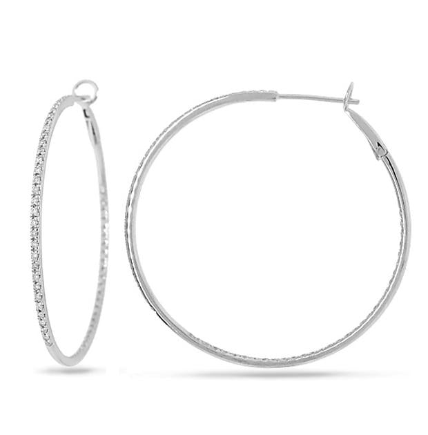 0.69 Ctw 14k White Gold Diamond Hoop Earring