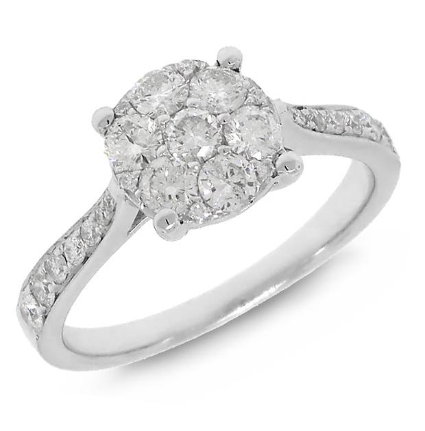 0.79 Ctw 14k White Gold Diamond Cluster Womens Ring