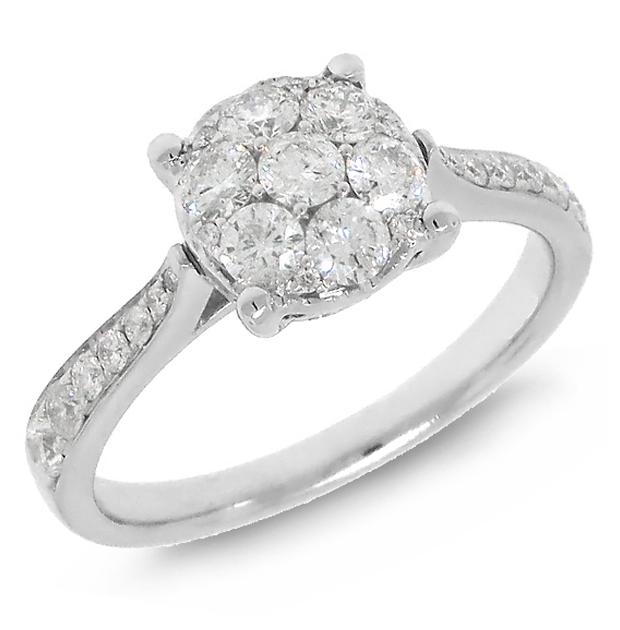 0.80 Ctw 14k White Gold Diamond Cluster Womens Ring