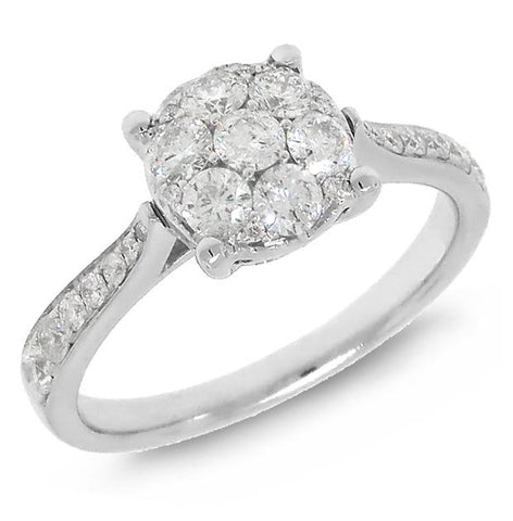 0.80 Ctw 14k White Gold Diamond Cluster Womens Ring