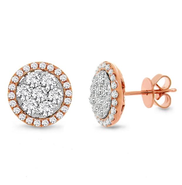 1.62 Ctw 14k Two-tone Rose Gold Diamond Cluster Earring