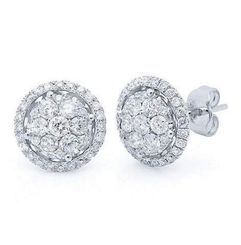 1.12 Ctw 14k White Gold Diamond Cluster Earring