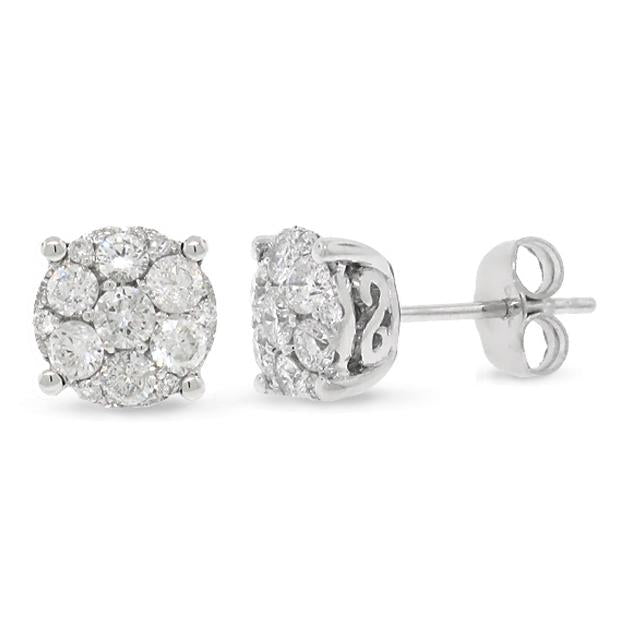 0.92 Ctw 14k White Gold Diamond Cluster Stud Earring