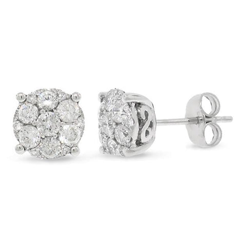 0.92 Ctw 14k White Gold Diamond Cluster Stud Earring