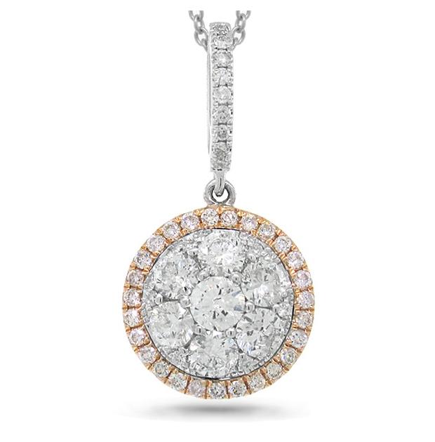 0.88 Ctw 14k Two-tone Rose Gold Diamond Cluster Pendant Necklace With 18 Inch Chain