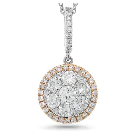 0.88 Ctw 14k Two-tone Rose Gold Diamond Cluster Pendant Necklace With 18 Inch Chain