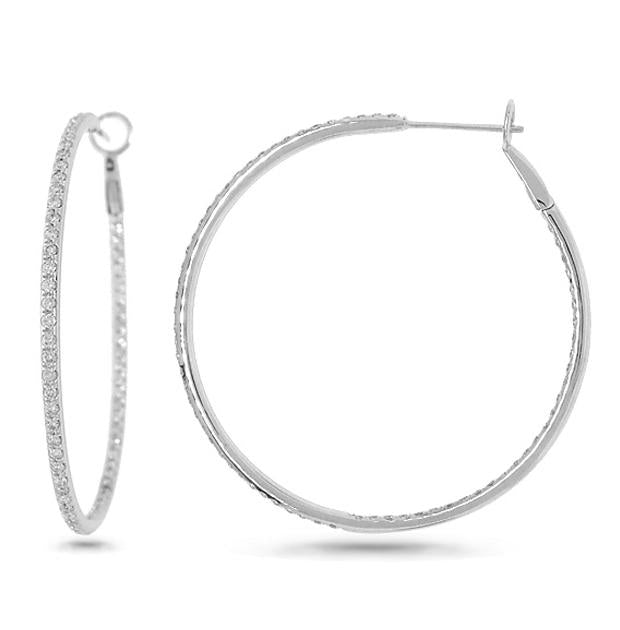 1.29 Ctw 14k White Gold Diamond Hoop Earring