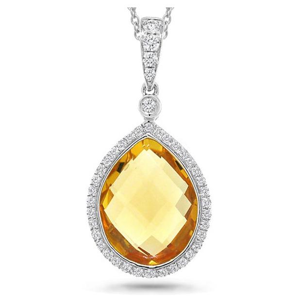 0.17 Ctw Diamond And 4.49 Ctw Citrine 14k White Gold Pendant Necklace With 18 Inch Chain