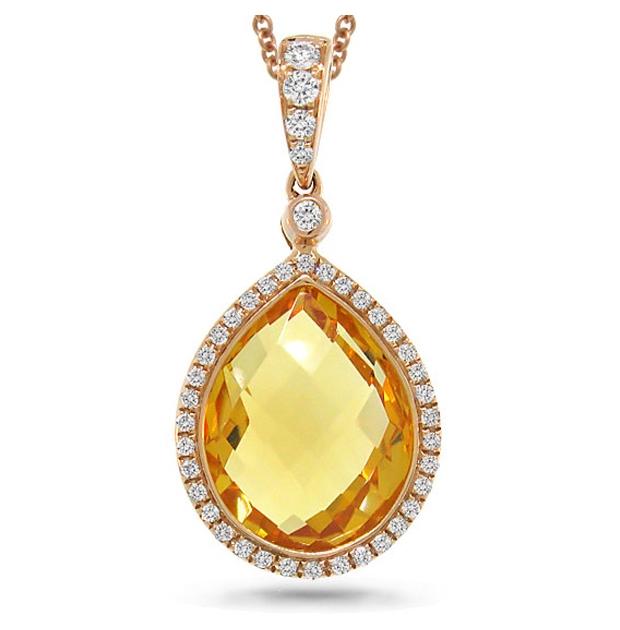 0.17 Ctw Diamond And 4.49 Ctw Citrine 14k Rose Gold Pendant Necklace With 18 Inch Chain