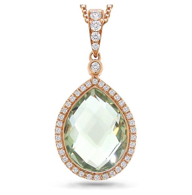 0.17 Ctw Diamond And 4.60 Ctw Green Amethyst 14k Rose Gold Pendant Necklace With 18 Inch Chain