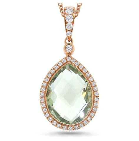 0.17 Ctw Diamond And 4.60 Ctw Green Amethyst 14k Rose Gold Pendant Necklace With 18 Inch Chain