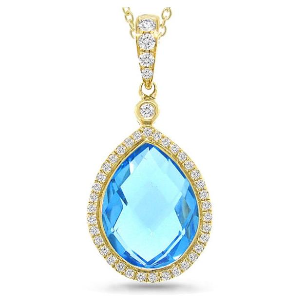 0.17 Ctw Diamond And 6.18 Ctw Blue Topaz 14k Yellow Gold Pendant Necklace With 18 Inch Chain