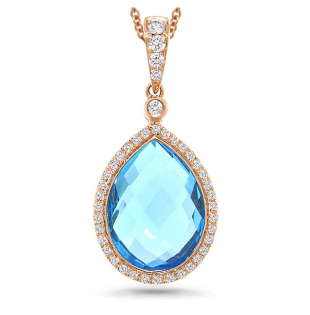 0.17 Ctw Diamond And 6.18 Ctw Blue Topaz 14k Rose Gold Pendant Necklace With 18 Inch Chain