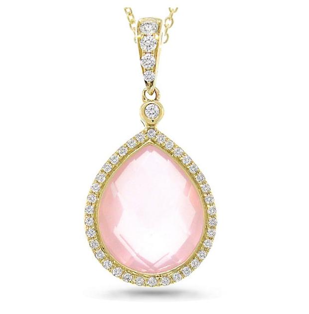 0.17 Ctw Diamond And 4.61 Ctw Rose Quartz 14k Yellow Gold Pendant Necklace With 18 Inch Chain