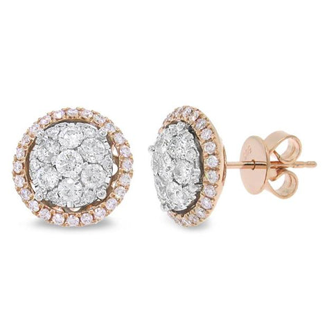 1.12 Ctw 14k Two-tone Rose Gold Diamond Cluster Earring