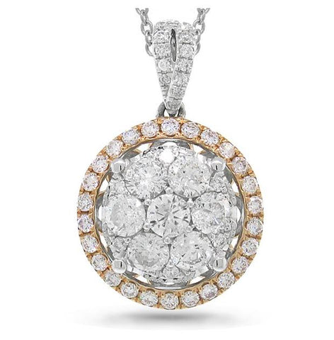 1.17 Ctw 14k Two-tone Rose Gold Diamond Cluster Pendant Necklace With 18 Inch Chain