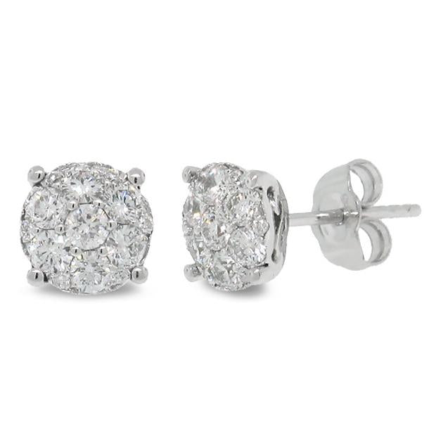 0.70 Ctw 14k White Gold Diamond Cluster Stud Earring