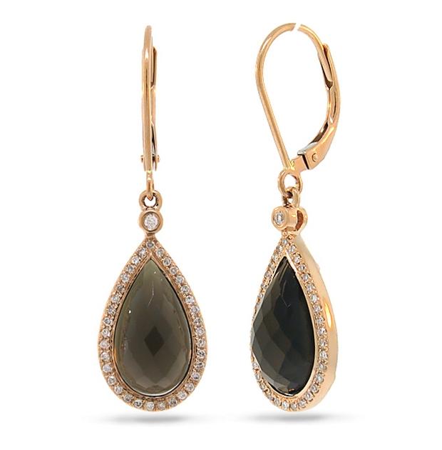 0.22 Ctw Diamond And 5.55 Ctw Smokey Quartz 14k Rose Gold Earring