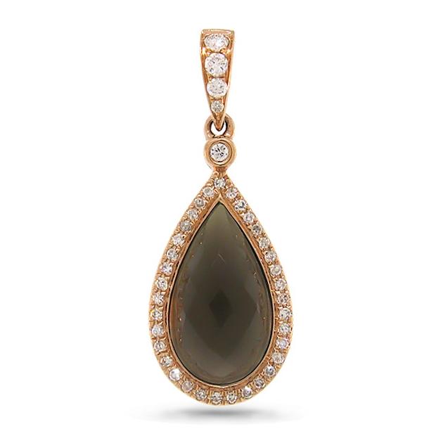 0.16 Ctw Diamond And 3.50 Ctw Smokey Quartz 14k Rose Gold Pendant Necklace With 18 Inch Chain