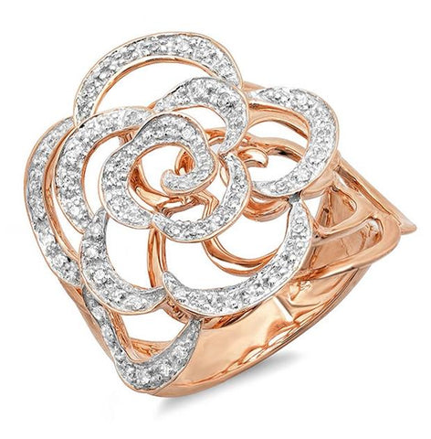 0.23 Ctw 14k Two-tone Rose Gold Diamond Flower Ring