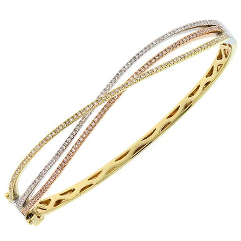 0.69 Ctw 14k Three-tone Gold Diamond Bangle Bracelet