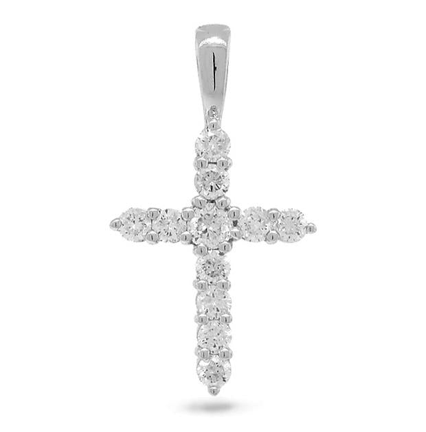 0.45 Ctw 14k White Gold Diamond Cross Pendant Necklace With 18 Inch Chain