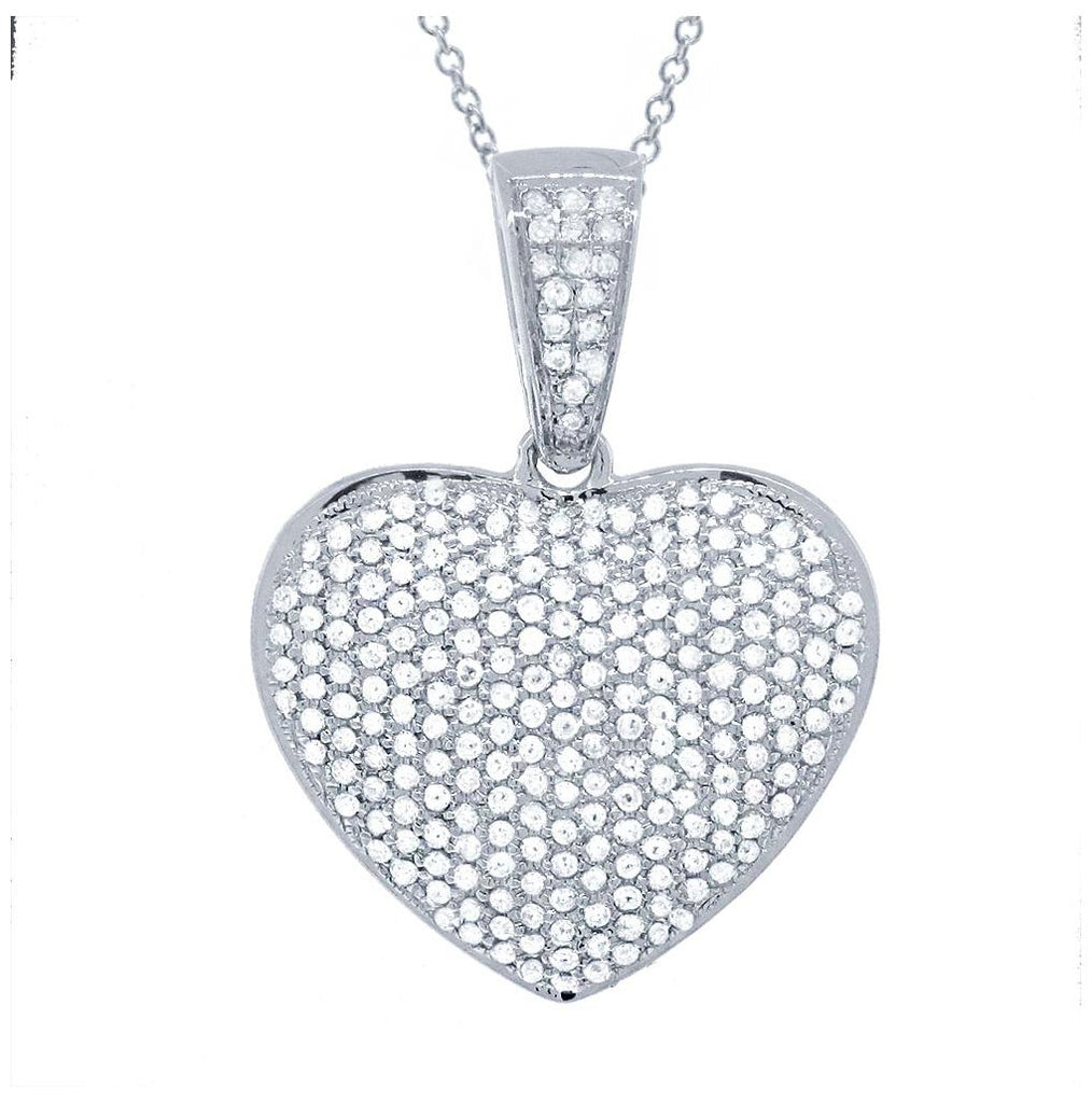 0.59 Ctw 14k White Gold Diamond Pave Heart Pendant Necklace With 18 Inch Chain