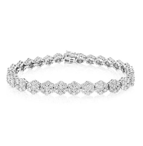 9.14 Ctw 14k White Gold Diamond Womens Cluster Bracelet