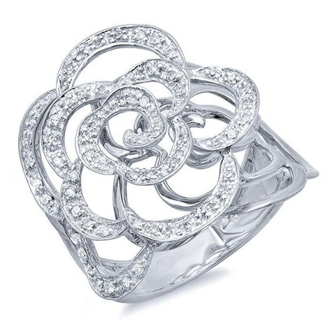 0.23 Ctw 14k White Gold Diamond Flower Ring