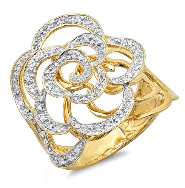0.23 Ctw 14k Two-tone Gold Diamond Flower Ring