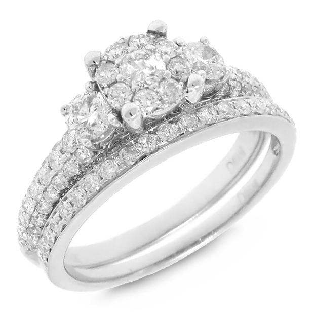 1.19 Ctw 14k White Gold Diamond Womens Ring 2-pc