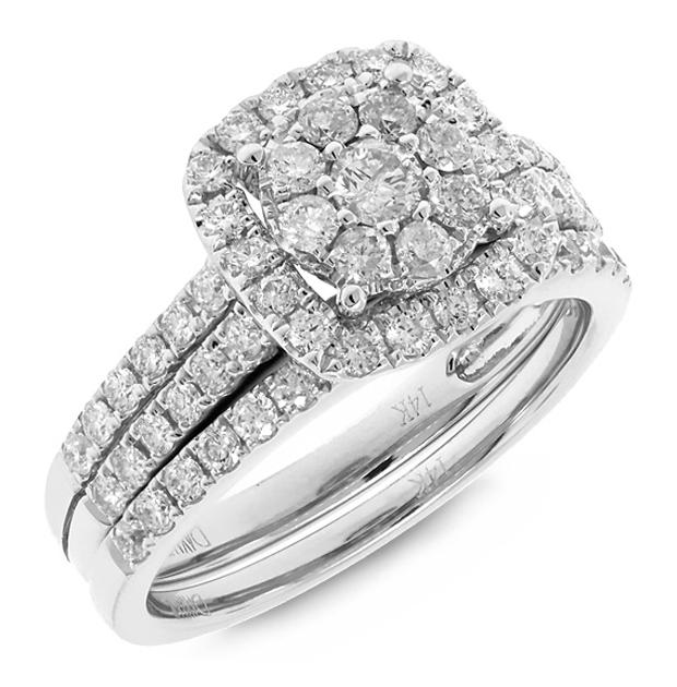 1.06 Ctw 14k White Gold Diamond Womens Ring 2-pc