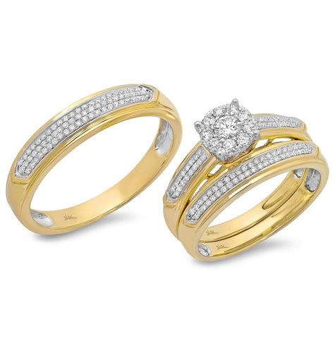 0.59 Ctw 14k Yellow Gold Diamond Trio Wedding Bridal Set